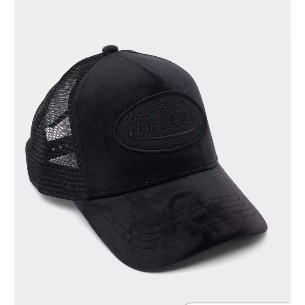 NEW Von Dutch Triple BLACK Velvet Patch Mesh Trucker SnapBack hat Cap Unisex Y2K - Picture 7 of 9